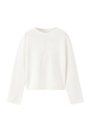 Pull blanc à manches longues avec un motif d'étoiles subtil tricoté sur le devant et un col rond.