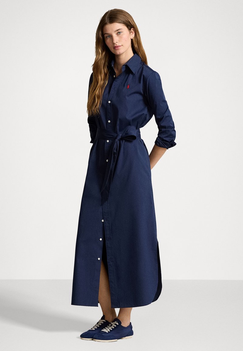 knee length dresses for ladies Long Sleeve Wrap Midi Shirt Dress, Black – Jolie Moi Retail main image 0