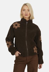 FLOWER APPLIQUE HIGH NECK - Fleece jacket - brown