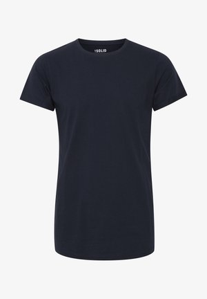 Maglietta a maniche corte blu navy scuro, con collo a giro e vestibilità slim, priva di loghi o design visibili.