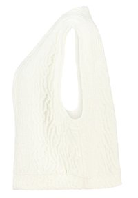Witte mouwloze top van textuurstof met een golvend patroon, brede armsgaten en een ronde halslijn.