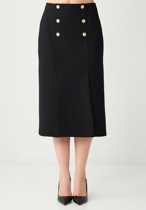 REGULAR WAIST BUTTON DETAIL MIDI - A-line skirt - black