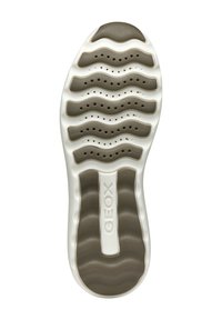 Suola di sneaker Geox, caratterizzata da un motivo a onde marrone e bianco, con fori di ventilazione e presa testurizzata sulla superficie.