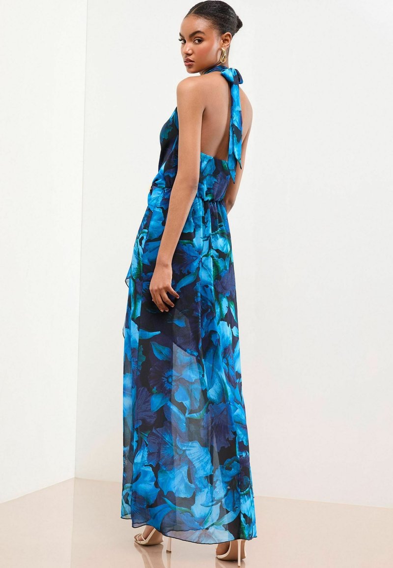 Lipsy REGULAR FIT - PRINTED PLUNGE HALTER - Maxi dress - blue