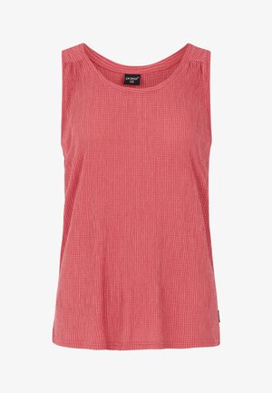 Canottiera senza maniche in tessuto corallo testurizzato, con scollo rotondo e silhouette dritta. Etichetta visibile sul retro.