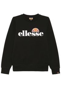 Felpa nera con maniche lunghe, scollatura rotonda, con logo bianco "ellesse" e grafica a semicerchio colorato sul petto. Vestibilità classica.
