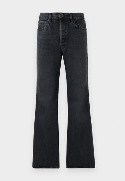 Sorte flared jeans med høj talje, fem-lomme design og knaplukning. Fremstillet af denim med en let vaskebeffect.