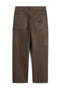 Bruna bomullbyxor med rak passform, med två bakfickor och en sidficka, strukturerad tyg och sömnadsdetaljer.