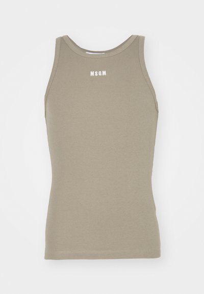 Khaki värvuses racerback tank top, valmistatud venivast puuvillast ja ribakujulisest tekstuurist; kraed kaunistab valge "MSGM" logo rinnaosas.