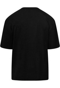 Sort bomulds t-shirt med korte ærmer, rund hals og en afslappet pasform. Glat tekstur, ingen synlige mønstre eller detaljer på ryggen.