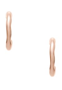 Roze gouden creolen met een gladde, golvende vorm. Elke oorbel heeft een licht afgeronde punt en een naadloze afwerking.