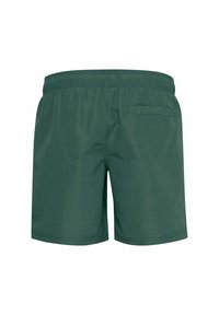 Pantaloni da bagno verdi con texture liscia, vita elastica e una singola tasca posteriore. Design semplice senza motivi o accenti prominenti.