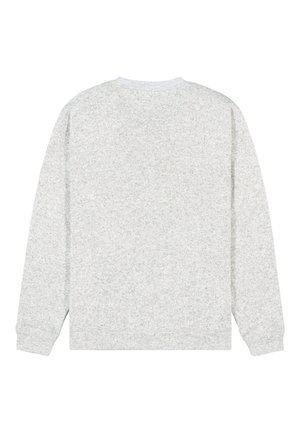 Gray sweatshirt with a crew neck, long sleeves, and ribbed cuffs. The fabric has a textured, flecked appearance. No graphics present.