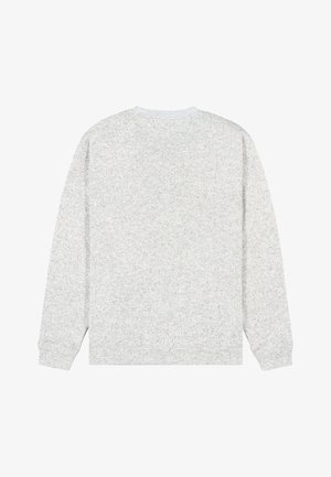 Grijze sweatshirt met een ronde hals, lange mouwen en geribbelde manchetten. De stof heeft een gestructureerd, gemêleerd uiterlijk. Geen grafische elementen aanwezig.