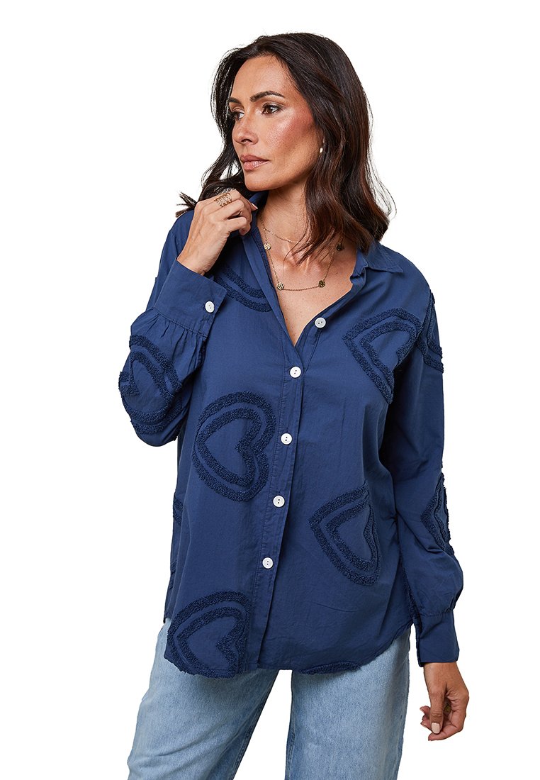 Le Monde du Lin Overhemdblouse donkerblauw Le Monde du Lin Overhemdblouse donkerblauw