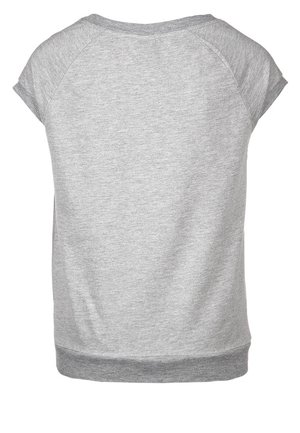 Light grey short-sleeve sweatshirt with ribbed hem and raglan-style sleeves, shown from the back.
