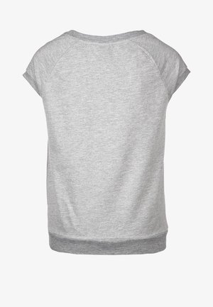 Lysegrå sweatshirt med korte ærmer, ribbet kant og raglanærmer, vist bagfra.