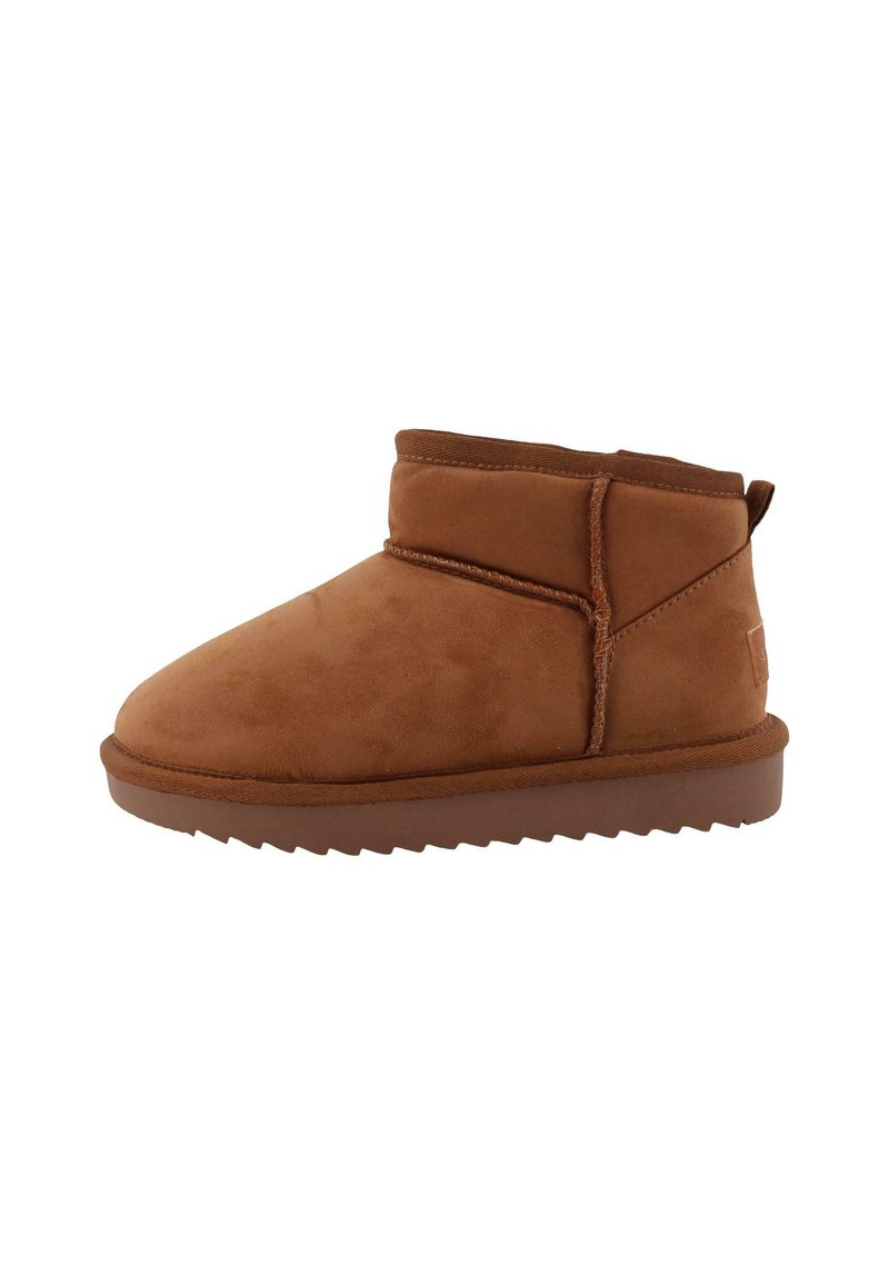 Braune Wildleder-Stiefeletten mit einer runden Zehenform, einem genähten Nähte-detail und einer flachen Gummisohle. Das Design hat einen kurzen, gepolsterten Schaft.