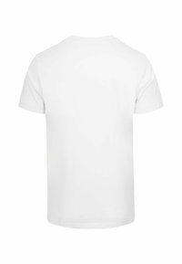 Hvit t-skjorte med kort erm og rund nakke, glatt tekstur, og uten synlige mønstre eller logoer på baksiden.