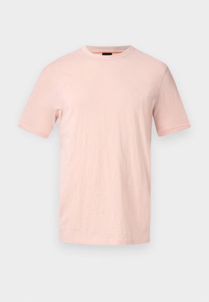 Light pink short-sleeve crew neck T-shirt with subtle "BOSS" logo on the left chest, displayed on a plain background.