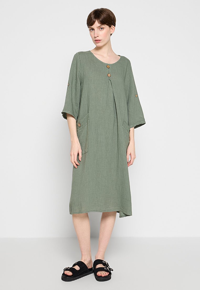 Le Monde du Lin Maxi-jurk kaki