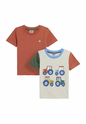 JoJo Maman Bébé REGULAR FIT - 2-PACK TRACTOR APPLIQUÉ - Paprasti marškinėliai - natural