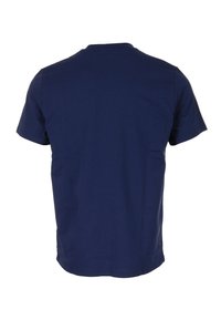 T-shirt a maniche corte blu navy, collo tondo, realizzata in cotone morbido, presenta un design semplice senza motivi o accenti visibili.