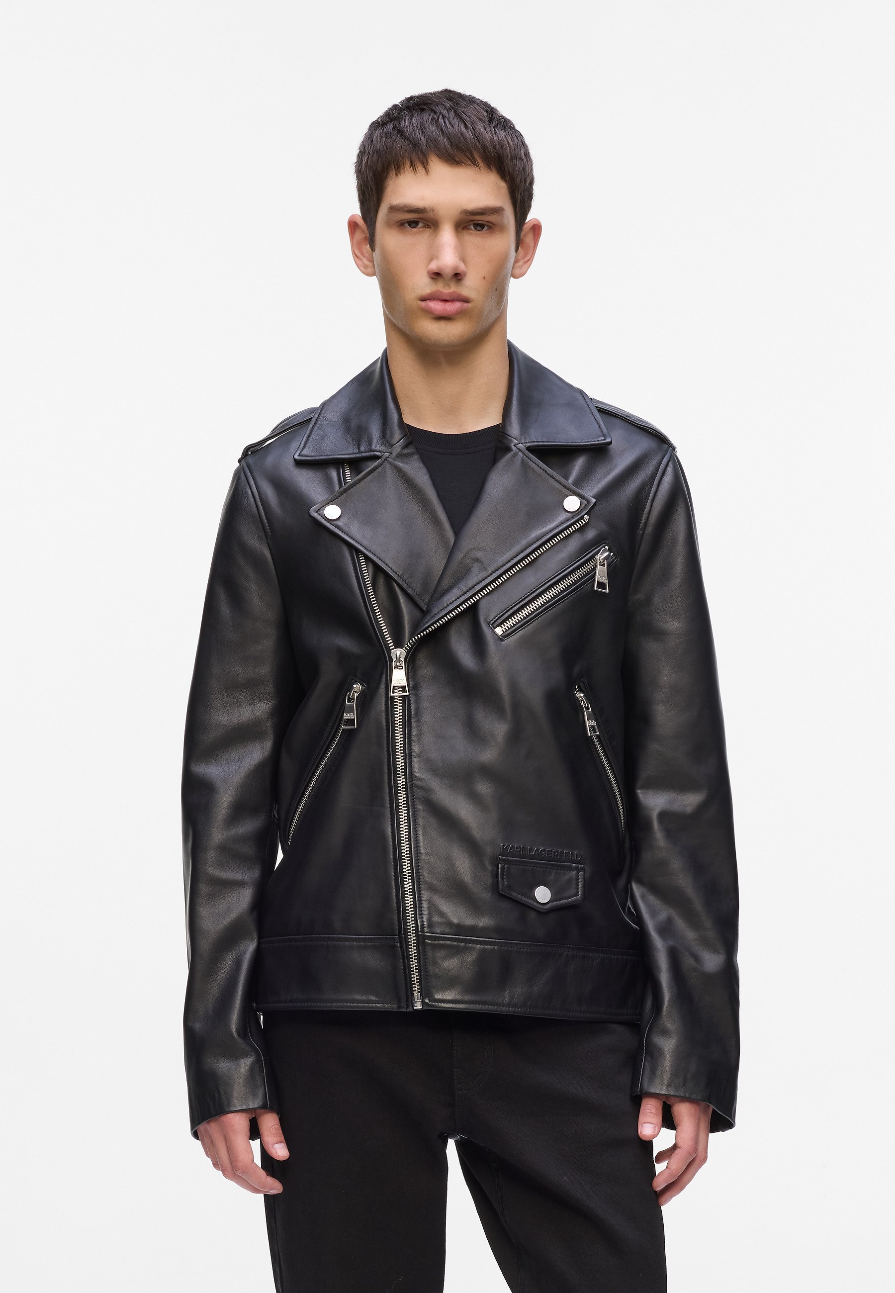 KARL LAGERFELD KARL ESSENTIAL - Leather jacket - black - Zalando