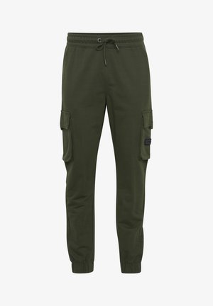Oliven grønne cargo bukser med snor i taljen, avsmalnede mansjetter og sidelommer. Laget av myk, pustende stoff for komfort.