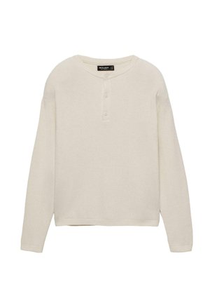 Maglione a maniche lunghe, collezione crew-neck in beige chiaro, con chiusura a tre bottoni, polsini a coste e orlo dritto, realizzato in tessuto morbido e testurizzato.