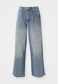 Helle blaue, weit geschnittene Jeans aus Denim, mit einer hohen Taille, zwei vorderen Taschen und einem leicht ausgewaschenen Erscheinungsbild.