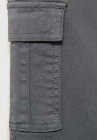 Graue Cargo-Hosen mit einer Seitentasche und gestickten Details, aus gewebtem Stoff mit glatter Oberfläche und klassischem Schnitt.