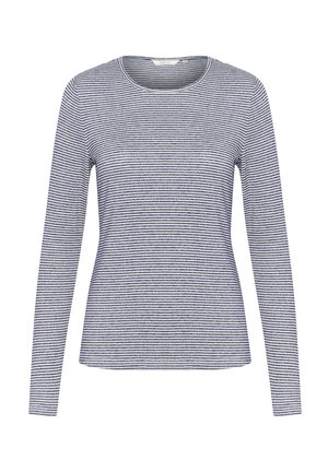 Granatowo-białe paskowane, długie rękawy koszulka z okrągłym dekoltem, wykonana z miękkiej bawełny, charakteryzująca się dopasowanym krojem i gładką fakturą.