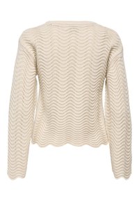 Pull tricoté couleur crème avec manches longues et un motif ajouré ondulé et festonné sur tout le tissu.