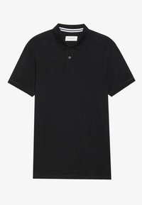 Sort polo skjorte lavet af bomuld, med en tre-knaps placket, kontrasterende stribet krave og korte ærmer. Ensartet tekstur, almindelig pasform.