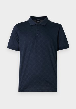 Marineblaues Poloshirt aus Baumwolle mit strukturiertem Muster, 3-Knopf-Leiste und kurzen Ärmeln. Glatter, atmungsaktiver Stoff.