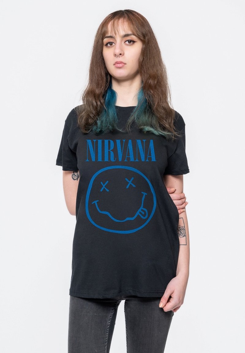 Paradiso Clothing NIRVANA BLUE GRUNGE SMILE - Print T-shirt - black