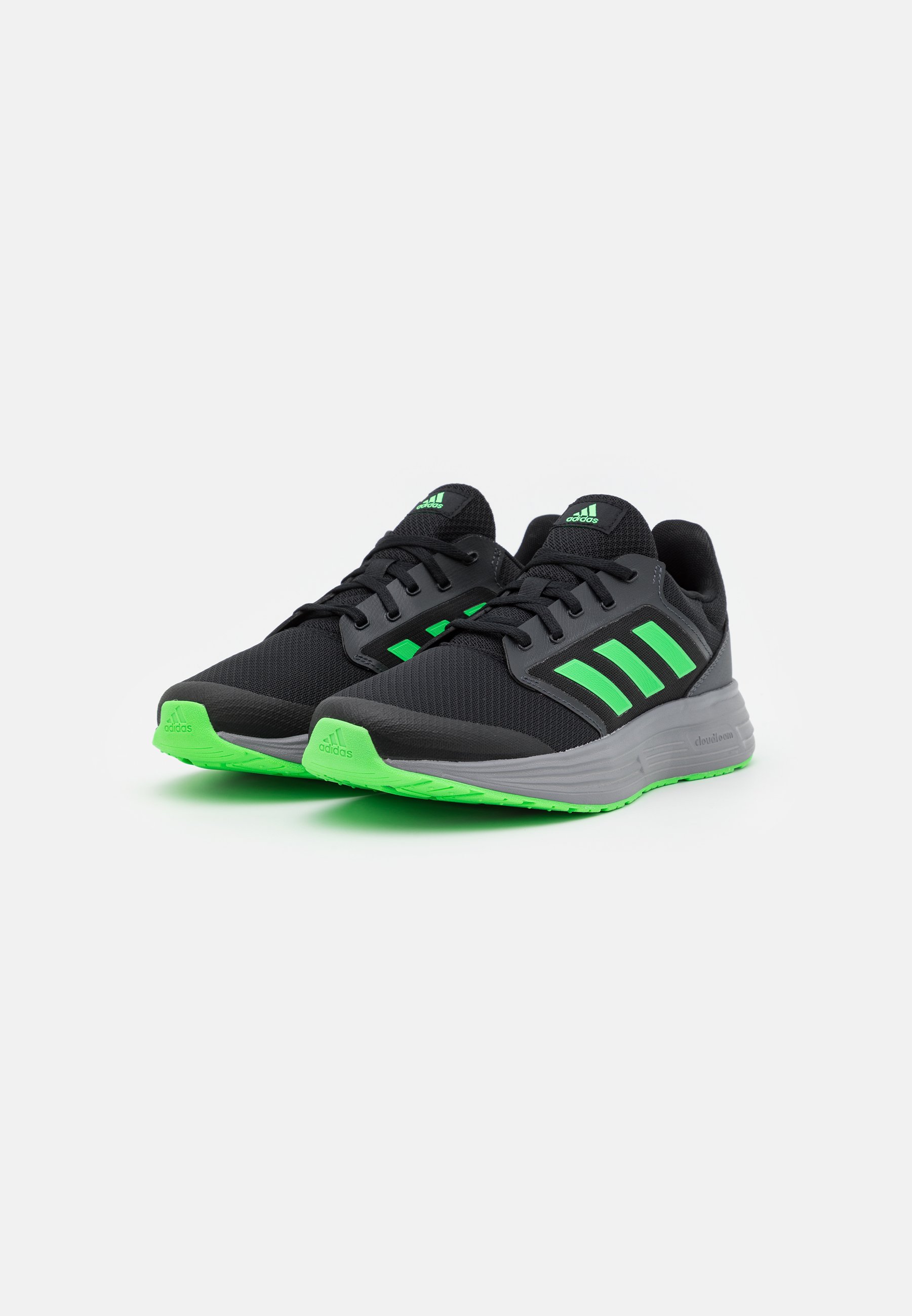 adidas Performance GALAXY 5 CLASSIC CLOUDFOAM - Hardloopschoenen neutraal -  core black/screaming green/grey three/Zwart - Zalando.nl