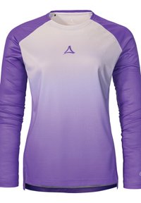 Lilanes Langarm-Sportshirt mit einem Farbverlauf-Design; besteht aus strukturiertem Stoff und hat ein kleines Logo im Brustbereich.