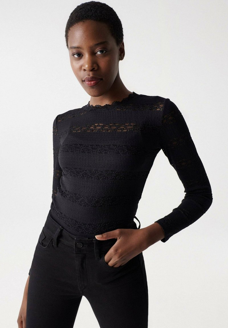 Salsa Jeans AUSTRIA LANGARM SLIM Bluzka schwarz/czarny Zalando.pl