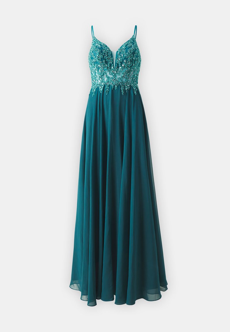 mascara green prom dress Forest Green Chiffon Gown - Luxury Corset Tie Back main image 1