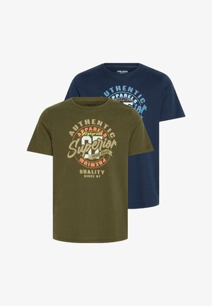 BHJACE 2 PACK - Nyomott mintás póló - dress blues olive night