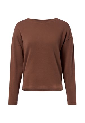 Braunes Langarmshirt mit Rundhalsausschnitt, entspannter Passform und geradem Saum, aus glattem Stoff.