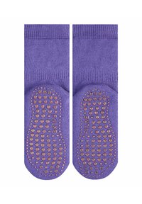 Lila Socken mit strukturierten Gummipunkten an den Sohlen für Grip und einer glatten Oberfläche. Mit geripptem Bündchen für einen sicheren Sitz.