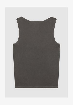 Grå ærmeløs tanktop med en glat, ribbet tekstur, rundet halsudskæring og rene kanter, uden synlige logoer eller mønstre.