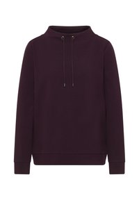 Paarse pullover sweatshirt met een hoge halslijn, trekkoorddetails en lange mouwen. Gemaakt van een zachte, gestructureerde stof.