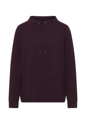 Paarse pullover sweatshirt met een hoge halslijn, trekkoorddetails en lange mouwen. Gemaakt van een zachte, gestructureerde stof.