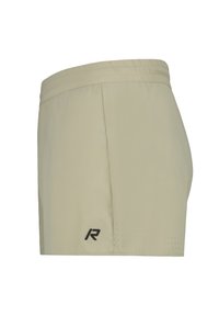 Herrshorts i lätt beige, tillverkade av lättviktsmaterial. Utrustade med resårmidja, sidoperforeringar och en svart logotyp på fållen.