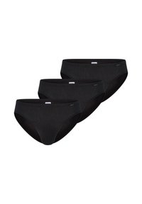 Zwarte katoenen slips met subtiele ronde patronen, met een middelhoge taille en elastische taillebanden. Verpakt in een set van drie paar.
