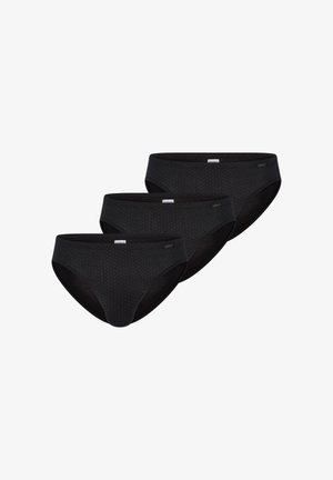 Schwarze Baumwollslips mit dezenten kreisförmigen Mustern, im mittelhohen Design und mit elastischem Bund. Set aus drei Paaren.